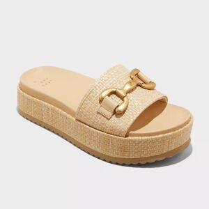 Women's Agnes Platform Slide Sandals - A New Day™ Beige Raffia - NWOT